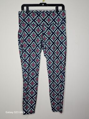 Crown & Ivy Navy Floral Leggings with Green and Pink Accents